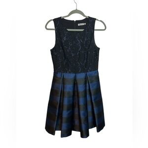 Eliza J Black & Blue Striped Floral Lace Formal Dress